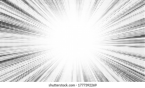 Black halftone dots on a white background create a distinctive pattern, using varying dot sizes and spacing to add depth and contrast. This simple yet striking design is versatile in art, print.