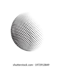 Black halftone dots on a white background create a distinctive pattern, using varying dot sizes and spacing to add depth and contrast. This simple yet striking design is versatile in art, print.