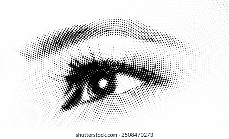 Ilustración de ojos estilizados de semitono intrincadamente detallados en blanco y negro de alto contraste con textura punteada, perfecto para los amantes del arte moderno, minimalista y Abstractas