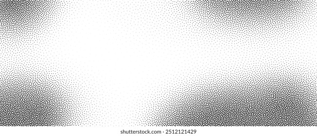 Black halftone dots on a white background create a distinctive pattern, using varying dot sizes and spacing to add depth and contrast. This simple yet striking design is versatile in art, print.