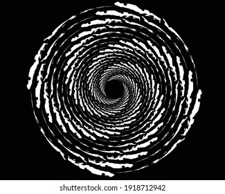  Black halftone dots in vortex form. Geometric art. Trendy design element.Circular and radial lines volute, helix.Segmented circle with rotation.Radiating arc lines.Cochlear