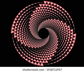  Black halftone dots in vortex form. Geometric art. Trendy design element.Circular and radial lines volute, helix.Segmented circle with rotation.Radiating arc lines.Cochlear