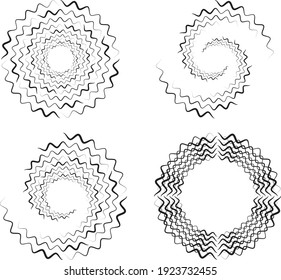  Los puntos de color negro medio en forma de vórtice. Arte geométrico. Elemento de diseño de moda. Líneas circulares y radiales volute, helix.Círculo segmentado con rotación.Líneas de arco radiante.Cochlear,establecer