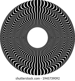  Los puntos de color negro medio en forma de vórtice. Arte geométrico. Elemento de diseño moderno.Líneas circulares y radiales volute, helix.Círculo segmentado con rotación.Líneas de arco radiante.Cochlear