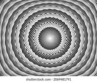  Los puntos de color negro medio en forma de vórtice. Arte geométrico. Elemento de diseño moderno.Líneas circulares y radiales volute, helix.Círculo segmentado con rotación.Líneas de arco radiante.Cochlear