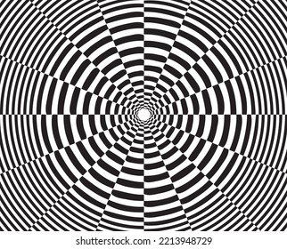 Black halftone dots in vortex form. Geometric art. Trendy design element.Circular and radial lines volute, helix.Segmented circle with rotation.Radiating arc lines