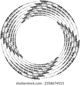 Black halftone dots in vortex form. Geometric art. Trendy design element.Circular and radial lines volute, helix.Segmented circle with rotation.Radiating arc lines