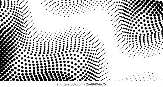Fondo abstracto punteado semitono negro. Fondo de onda de malla de halfton de Tecnología. Diseño digital de cuadrícula de puntos para negocios, presentación, big data, folleto. Borde superior