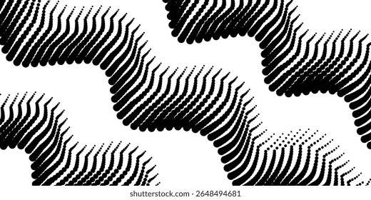 Fondo abstracto punteado semitono negro. Fondo de onda de malla de halfton de Tecnología. Diseño digital de cuadrícula de puntos para negocios, presentación, big data, folleto. Borde superior
