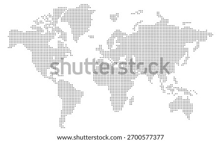 Black halftone dotted world map. Vector illustration. Dotted map in flat design. Vector illustration isolated on white background