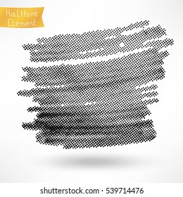 Black halftone element, banner, texture, icon.  Dotted texture isolated on white. Vector illustration.