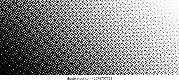 Black halftone gradient background. Fading overlapping dotted half tone texture. Vanishing polka dot backdrop. Raster pixelated gradation pattern. Vector comic pop art overlay wallpaper