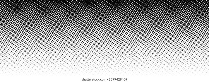 Black halftone gradient background. Fading overlapping dotted half tone texture. Vanishing polka dot backdrop. Raster pixel gradation pattern cover. Vector comic pop art overlay wallpaper