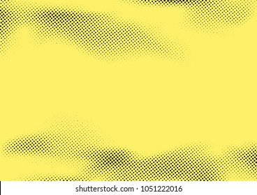 Black halftone gradient dots over yellow background - page design. Vector illustration
