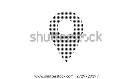 Black halftone map pin icon with grid dots