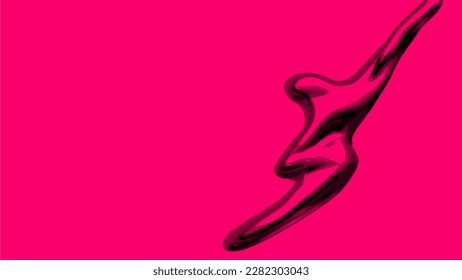 Black Halftone Metal Chrome Fluid Dripped Trail on Bright Neon Pink Background