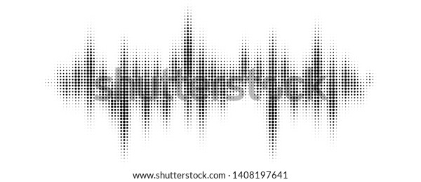 Black halftone pattern for screen blending\
mode. Halftone pattern audio waveform. Sound wave spectrum. Modern\
design rhythm of heart. Abstract dotted ornament isolated on white\
background