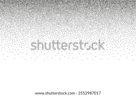 Black halftone sand gradation in noisy gradient dotted background. Grainy vignette frame with stipple effect. Grunge fade with vector dust effect.