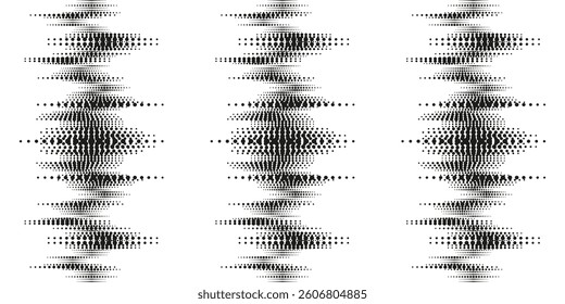 Black Halftone sound Waves flow seamless pattern. Modern grunge wall deco wallpaper print template design. Spectral sound frecuency vector illustration. EPS 10