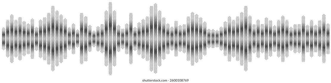 Black halftone sound waves flowing on a white background. Perfect for music, podcast, dictaphone, voice messages, and social media designs.