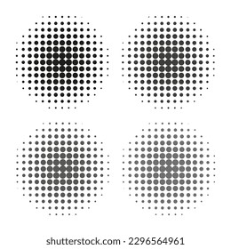 Schwarze Halbtonflecken. Farbverlauf-Kreishintergrund. Design-Element. Vektorgrafik.
