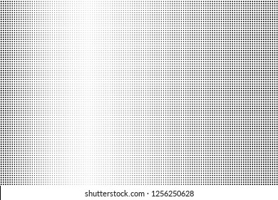 Black Halftone Texture On White Background. Modern Dotted Futuristic Backdrop. Fade Noise Overlay. Digitally Generated Image. Pop Art Style. Vector Illustration, Eps 10.