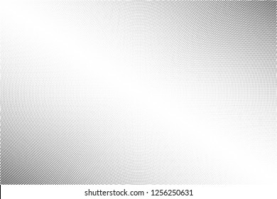 Black Halftone Texture On White Background. Modern Dotted Futuristic Backdrop. Fade Noise Overlay. Digitally Generated Image. Pop Art Style. Vector Illustration, Eps 10.