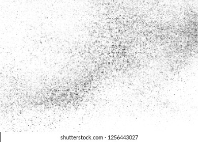 Black Halftone Texture On White Background. Modern Dotted Futuristic Backdrop. Fade Noise Overlay. Digitally Generated Image. Pop Art Style. Vector Illustration, Eps 10.