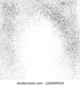 Black Halftone Texture On White Background. Modern Dotted Futuristic Backdrop. Fade Noise Overlay. Digitally Generated Image. Pop Art Style. Vector Illustration, Eps 10.