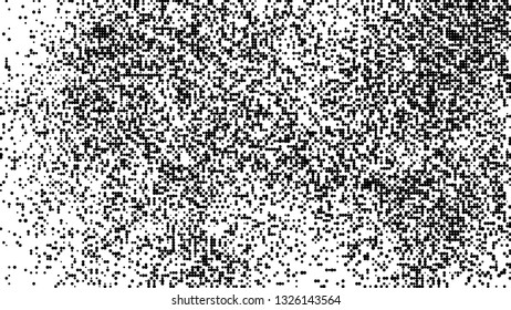 Black Halftone Texture On White Background. Braille Code Imitation Pattern. Modern Dotted Futuristic Backdrop. Fade Noise Overlay. Vector Illustration, Eps 10.