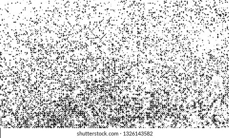 Black Halftone Texture On White Background. Braille Code Imitation Pattern. Modern Dotted Futuristic Backdrop. Fade Noise Overlay. Vector Illustration, Eps 10.