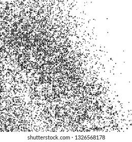 Black Halftone Texture On White Background. Braille Code Imitation Pattern. Modern Dotted Futuristic Backdrop. Fade Noise Overlay. Vector Illustration, Eps 10.