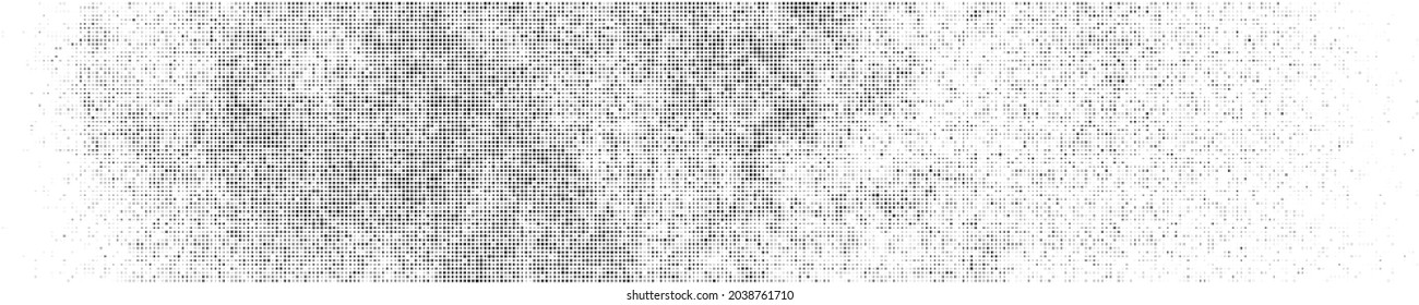 Black Halftone Texture On White Background. Modern Dotted Futuristic Backdrop. Fade Noise Overlay. Wide horizontal long banner for site. Pop Art Style. Vector Illustration, Eps 10.