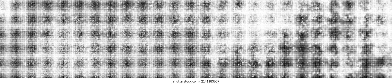 Black Halftone Texture On White Background. Modern Dotted Futuristic Backdrop. Fade Noise Overlay. Wide Horizontal Long Banner For Site. Pop Art Style. Vector Illustration, Eps 10.