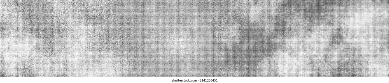 Black Halftone Texture On White Background. Modern Dotted Futuristic Backdrop. Fade Noise Overlay. Wide horizontal long banner for site. Pop Art Style. Vector Illustration, Eps 10.