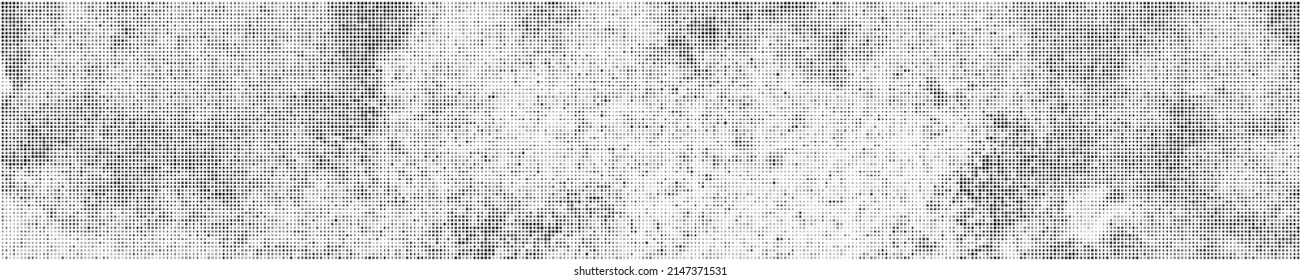 Black Halftone Texture On White Background. Modern Dotted Futuristic Backdrop. Fade Noise Overlay. Wide horizontal long banner for site. Pop Art Style. Vector Illustration, Eps 10.