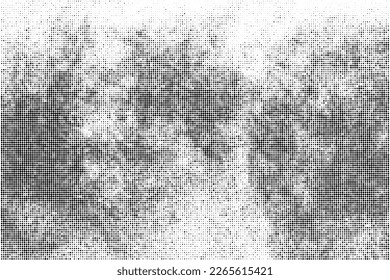 Black Halftone Texture On White Background. Modern Dotted Futuristic Backdrop. Fade Noise Overlay. Digitally Generated Image. Pop Art Style. Vector Illustration, Eps 10.