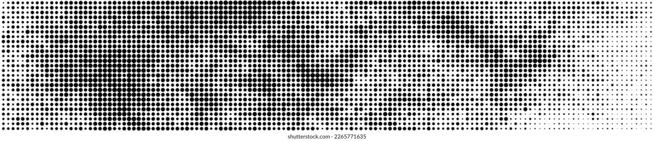 Textura De Medio Tono Negro Sobre Fondo Blanco. El Marco Futurista Moderno. Sobrecarga de ruido anticuado. Banner largo horizontal para el sitio. Estilo Pop Art. Ilustración De Vectores, Eps 10.