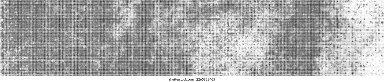 Black Halftone Texture On White Background. Modern Dotted Futuristic Backdrop. Fade Noise Overlay. Wide horizontal long banner for site. Pop Art Style. Vector Illustration, Eps 10.