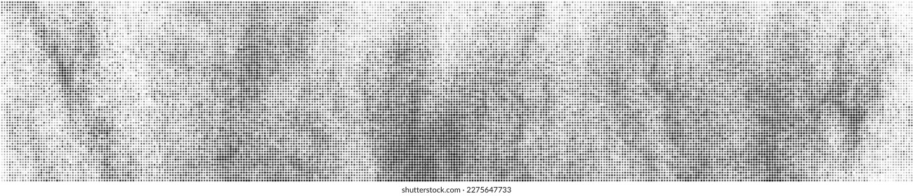 Black Halftone Texture On White Background. Modern Dotted Futuristic Backdrop. Fade Noise Overlay. Wide horizontal long banner for site. Pop Art Style. Vector Illustration, Eps 10.