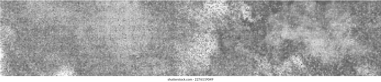 Black Halftone Texture On White Background. Modern Dotted Futuristic Backdrop. Fade Noise Overlay. Wide horizontal long banner for site. Pop Art Style. Vector Illustration, Eps 10.