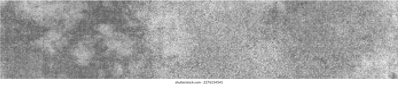 Black Halftone Texture On White Background. Modern Dotted Futuristic Backdrop. Fade Noise Overlay. Wide horizontal long banner for site. Pop Art Style. Vector Illustration, Eps 10.