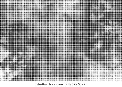 Black Halftone Texture On White Background. Modern Dotted Futuristic Backdrop. Fade Noise Overlay. Digitally Generated Image. Pop Art Style. Vector Illustration, Eps 10.