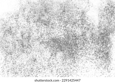 Black Halftone Texture On White Background. Modern Dotted Futuristic Backdrop. Fade Noise Overlay. Digitally Generated Image. Pop Art Style. Vector Illustration, Eps 10.