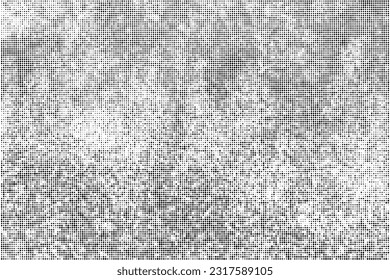 Black Halftone Texture On White Background. Modern Dotted Futuristic Backdrop. Fade Noise Overlay. Digitally Generated Image. Pop Art Style. Vector Illustration, Eps 10.