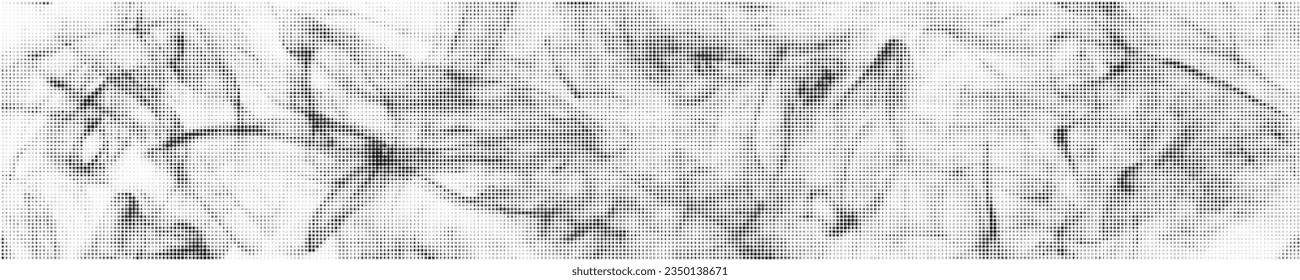Black Halftone Texture On White Background. Modern Dotted Futuristic Backdrop. Fade Noise Overlay. Wide horizontal long banner for site. Pop Art Style. Vector Illustration, Eps 10.