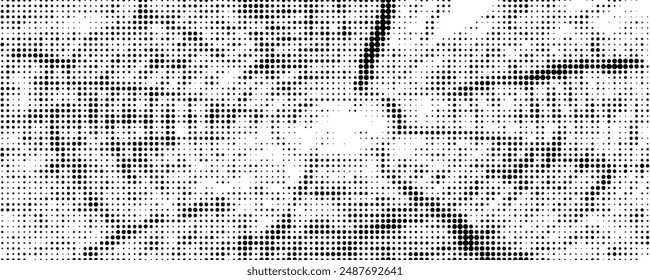 Black Halftone Texture On White Background. Modern Dotted Futuristic Backdrop. Fade Noise Overlay. Wide horizontal long banner for site. Pop Art Style. Vector Illustration,