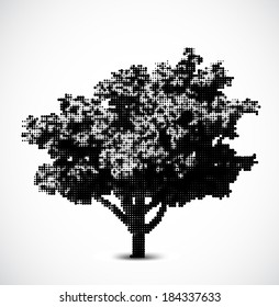 Black halftone tree. Vector illustration