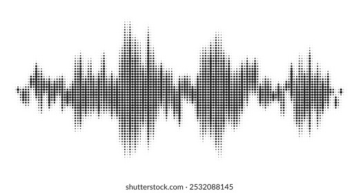 Ondas de som de vetor de meio-tom preto fluem isoladas em um fundo branco. Padrão de forma de onda para música, ditafone, podcast, mensagem de voz ou fundo de mídia social. Ilustração de frequência de música espectral