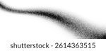 Black halftone wave background. Abstract grainy fluid texture. Dotted curved dot flow wallpaper. Grit swoosh overlay element for poster, banner, brochure, flyer, leaflet, template. Vector backdrop